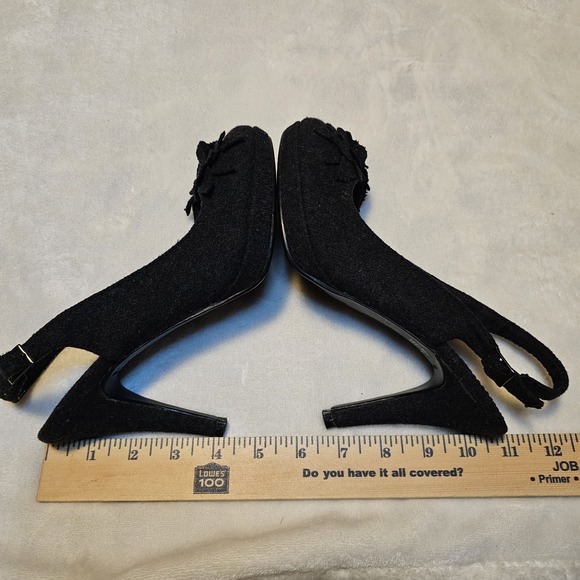 Dexter Black Wool Slingback Heels Decorative Flower On Toe Women's Size 7.5 - Picture 6 of 11